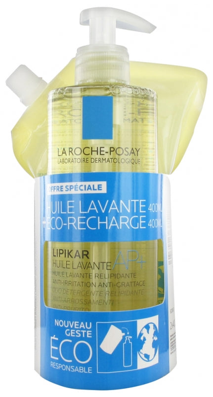 La Roche Posay Lipikar AP+ Cleansing Oil - 400ml + AP+ Cleansing Oil Eco Refill - 400ml