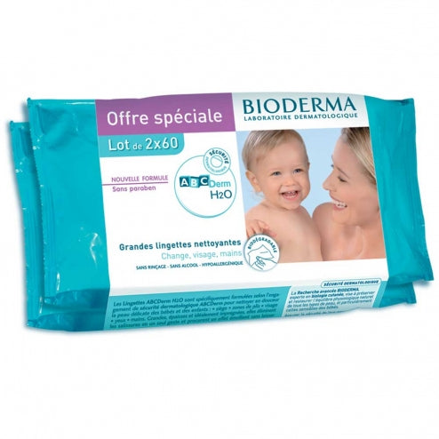 Bioderma ABCDerm Wipes - 2 x 60 Wipes